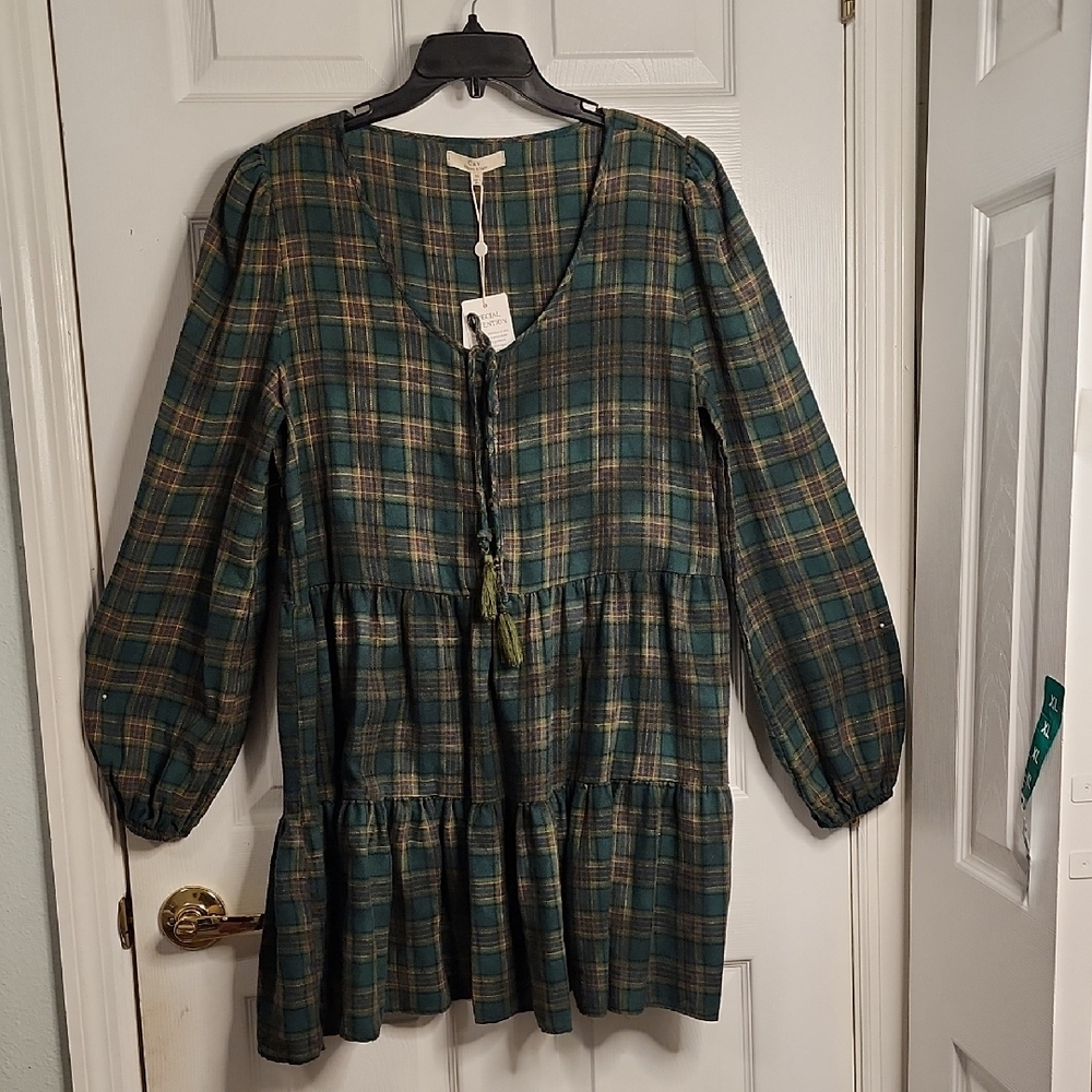 Chelsea & Violet Green Flannel Plaid Mini Dress.